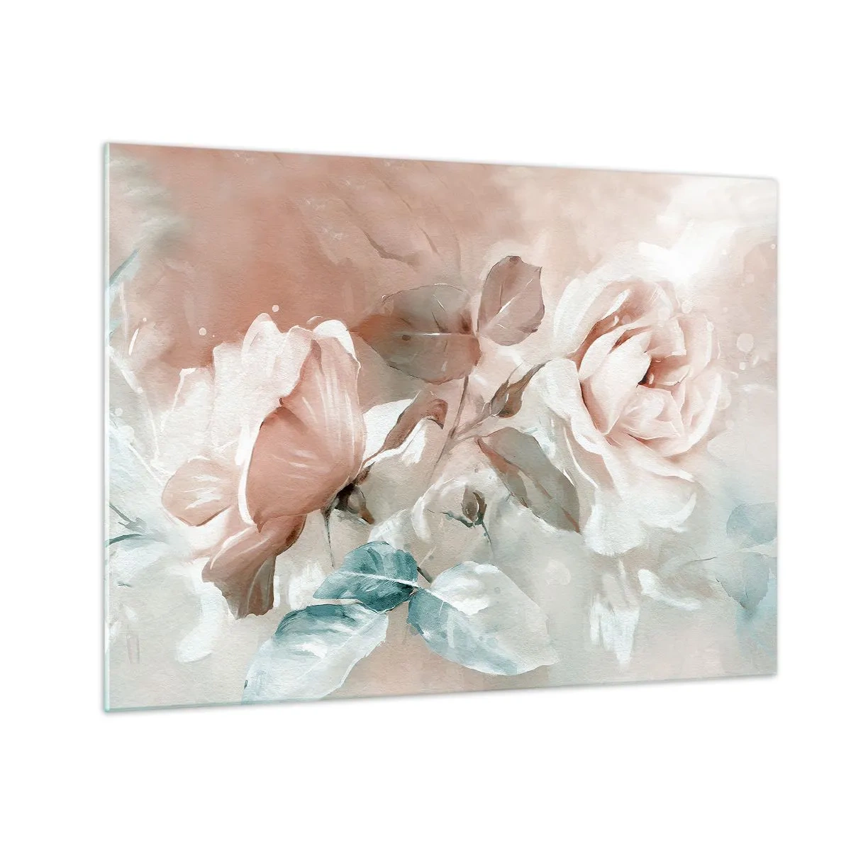 Impression sur verre - Image sur verre - Délicates roses pastel à l'aquarelle sur fond clair - 70x50cm - L'esprit du romantisme - Décoration murale moderne pour le salon et la chambre ARTTOR