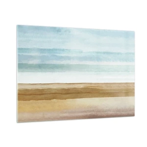 Impression sur verre - Image sur verre - Une plage minimaliste dans un style aquarelle pastel - 100x70cm - Réconfort - Décoration murale moderne pour le salon et la chambre ARTTOR
