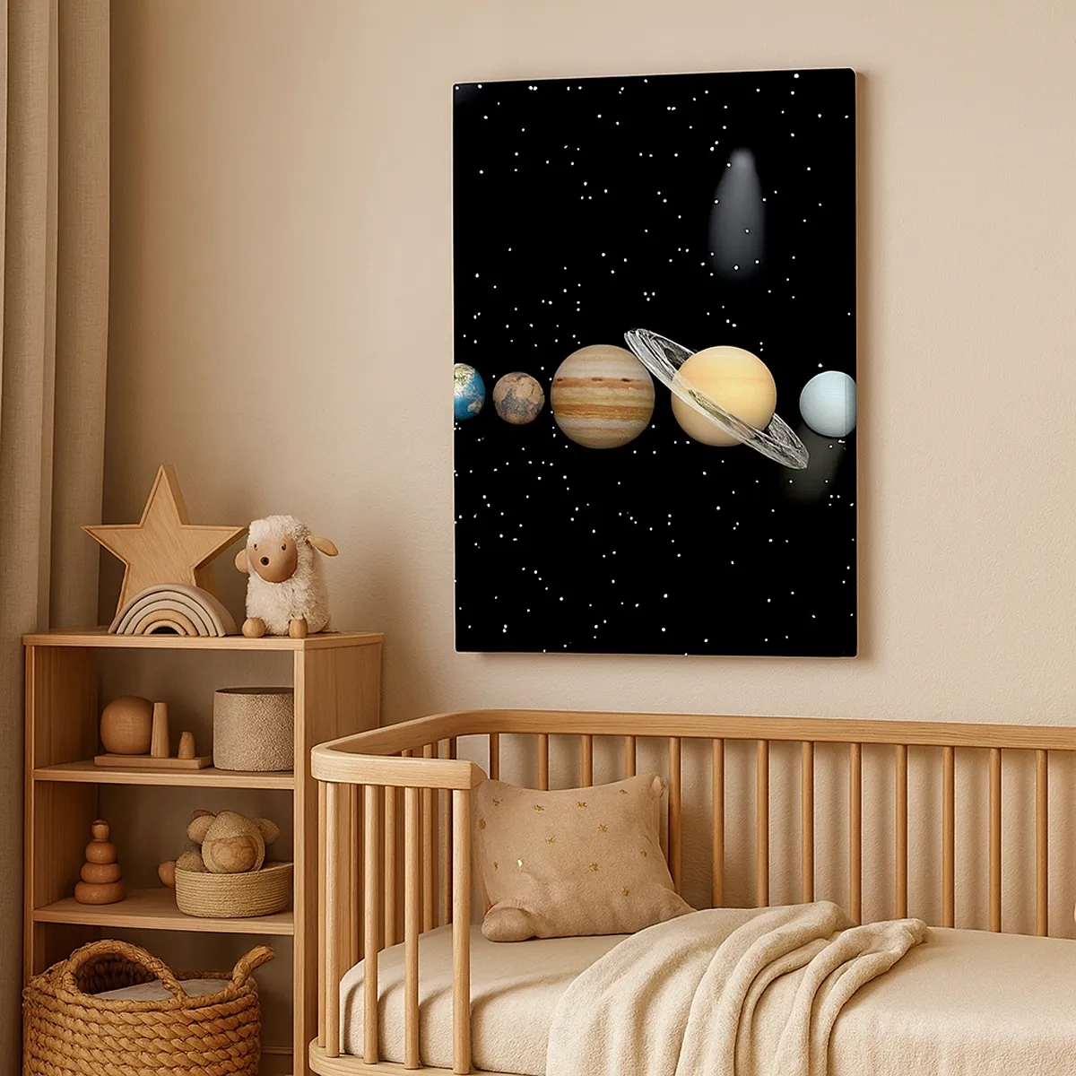 Impression sur toile - Image sur toile - Le système solaire avec des planètes sur fond d'étoiles dans l'espace - 50x70cm - Et les planètes sont folles, sont folles... - Décoration murale moderne pour le salon et la chambre ARTTOR