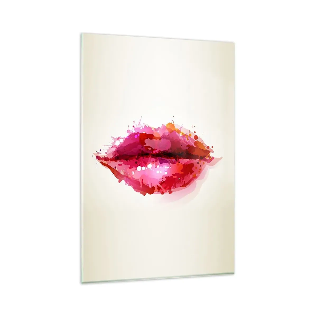Impression sur verre - Image sur verre - Motif abstrait de lèvres dans des tons de rose et de rouge - 80x120cm - Une nuance de rouge rougeâtre - Décoration murale moderne pour le salon et la chambre ARTTOR