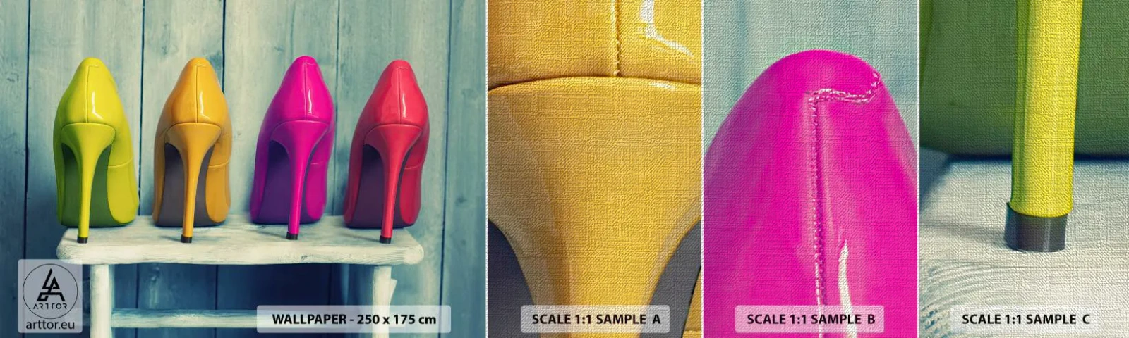 Échantillon de Papier Peint Premium Canvas - Promenade sur l'arc-en-ciel - Mode, Femme, Chaussures de femme - 100x30 cm