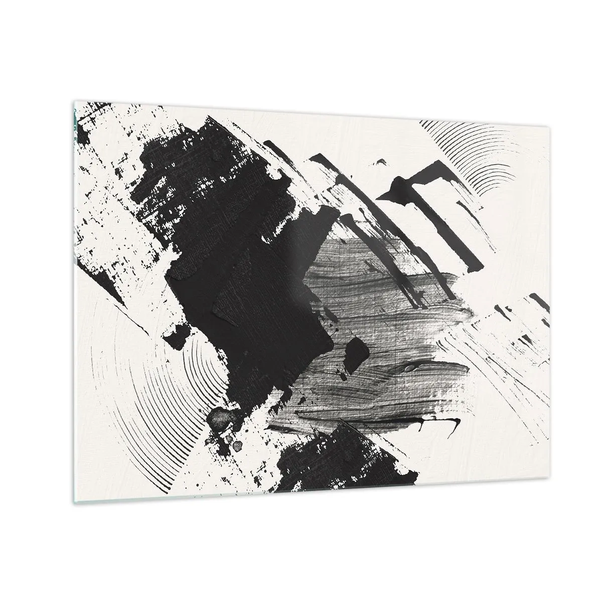 Impression sur verre - Image sur verre - Abstraction expressive en noir et blanc avec des traits dynamiques. - 70x50cm - Abstraction – expression du noir - Décoration murale moderne pour le salon et la chambre ARTTOR