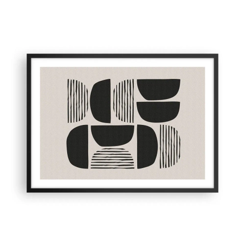 Affiche dans un cadre noir - Poster - Géométrie avec demi-cercles et lignes en noir sur fond clair - 70x50cm - Offres sans enthousiasme - Décoration murale moderne pour le salon et la chambre ARTTOR