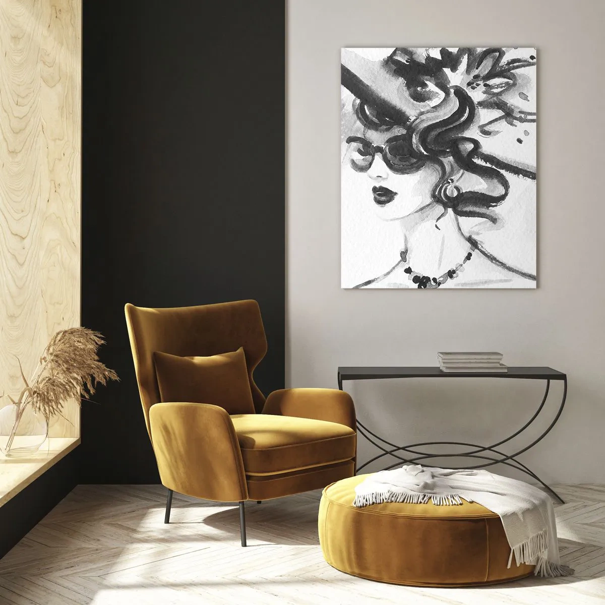 Impression sur verre - Image sur verre - Femme élégante avec un chapeau de style noir et blanc - 80x120cm - Une dame de caractère - Décoration murale moderne pour le salon et la chambre ARTTOR