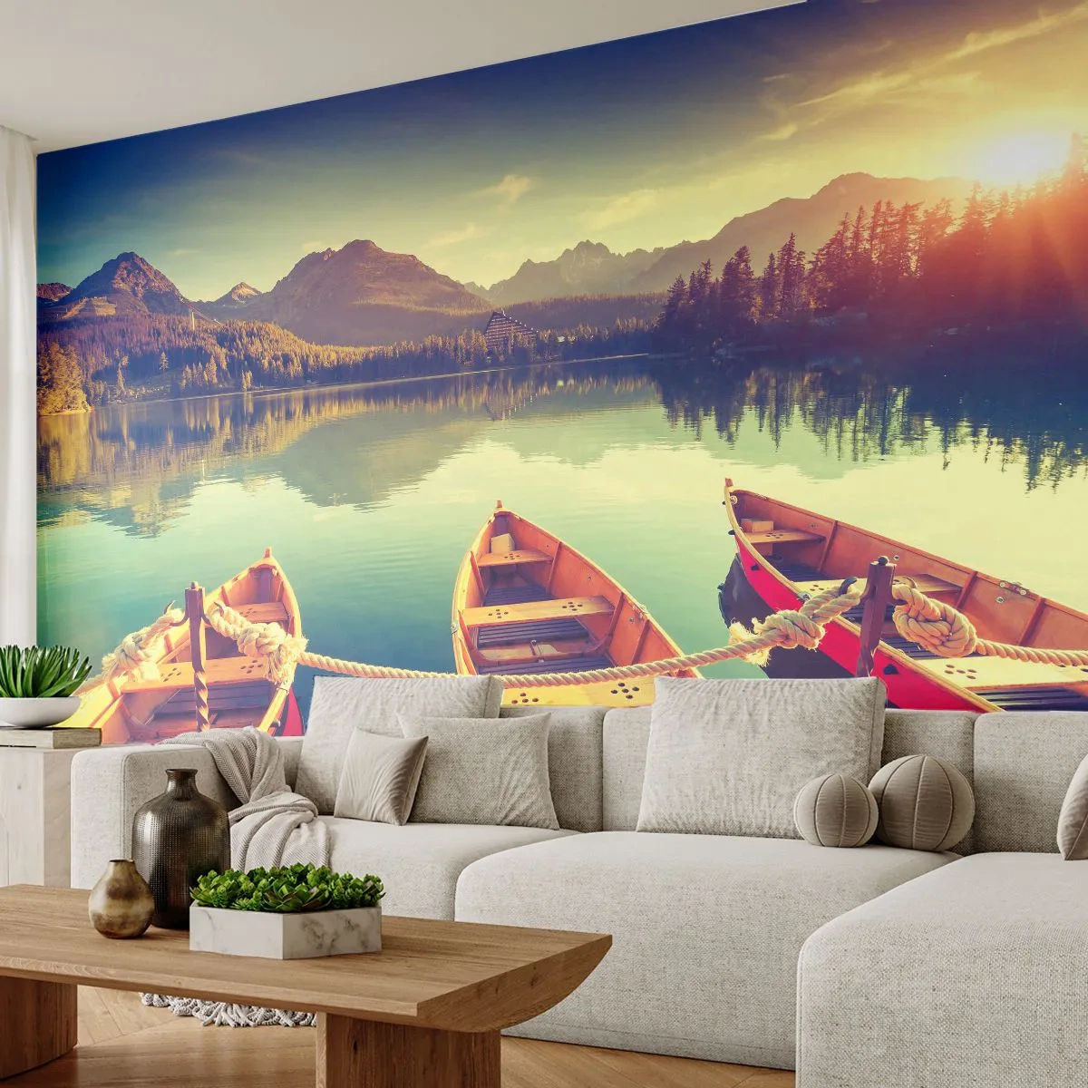 Papier Peint Autocollant Deluxe Sticker - Vivre selon ses règles - Paysage, Montagnes, Lac - 250x175 cm