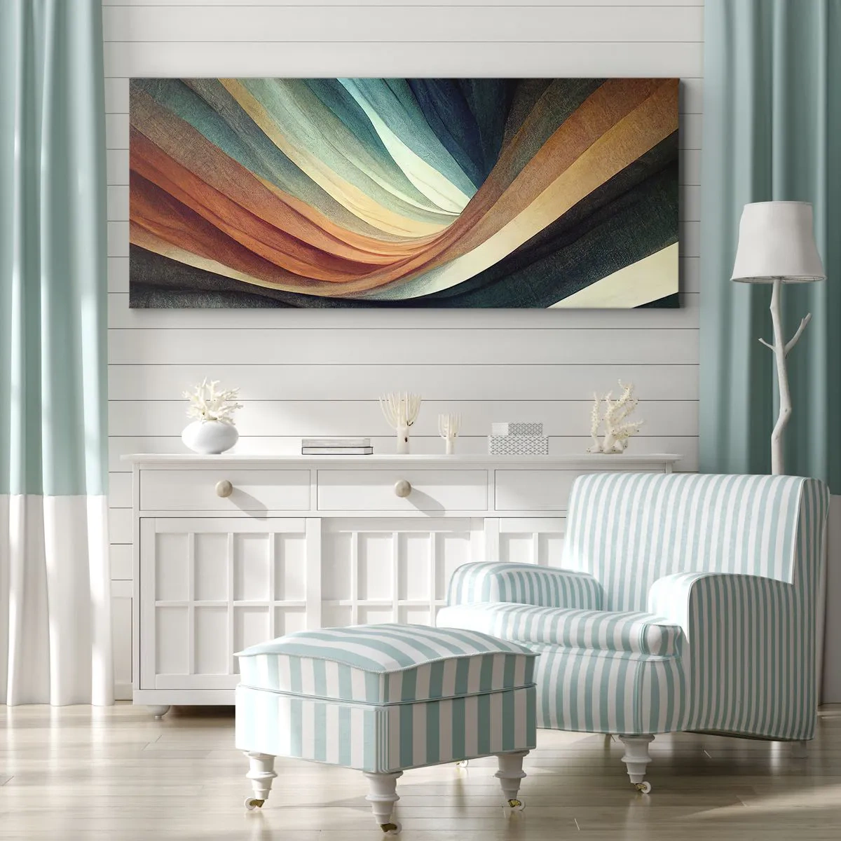 Impression sur toile - Image sur toile - Vagues abstraites dans des tons chauds et froids - 160x50cm - Tissé à partir de couleurs - Décoration murale moderne pour le salon et la chambre ARTTOR