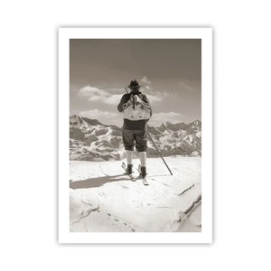 Affiche - Poster - Un skieur de style rétro avec des montagnes en arrière-plan - 50x70cm - Toutes les mêmes ces montagnes - Décoration murale moderne pour le salon et la chambre ARTTOR