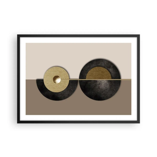 Affiche dans un cadre noir - Poster - Cercles abstraits dans des tons d'or et de marron - 70x50cm - Variations autour du cercle - Décoration murale moderne pour le salon et la chambre ARTTOR