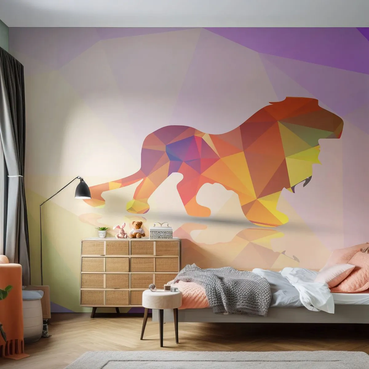 Papier Peint Photo Premium Canvas - Le roi du diamant - Animaux, Lion, Figure géométrique - 250x175 cm