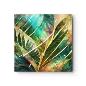 Horloge murale - Pendule murale - Feuilles tropicales colorées sur fond clair - 30x30cm - Les couleurs des tropiques - Décoration murale moderne pour le salon et la chambre ARTTOR