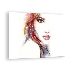 Impression sur verre - Image sur verre - Illustration d'un portrait à l'aquarelle d'une femme - 70x50cm - Vademecum - suivez-moi - Décoration murale moderne pour le salon et la chambre ARTTOR