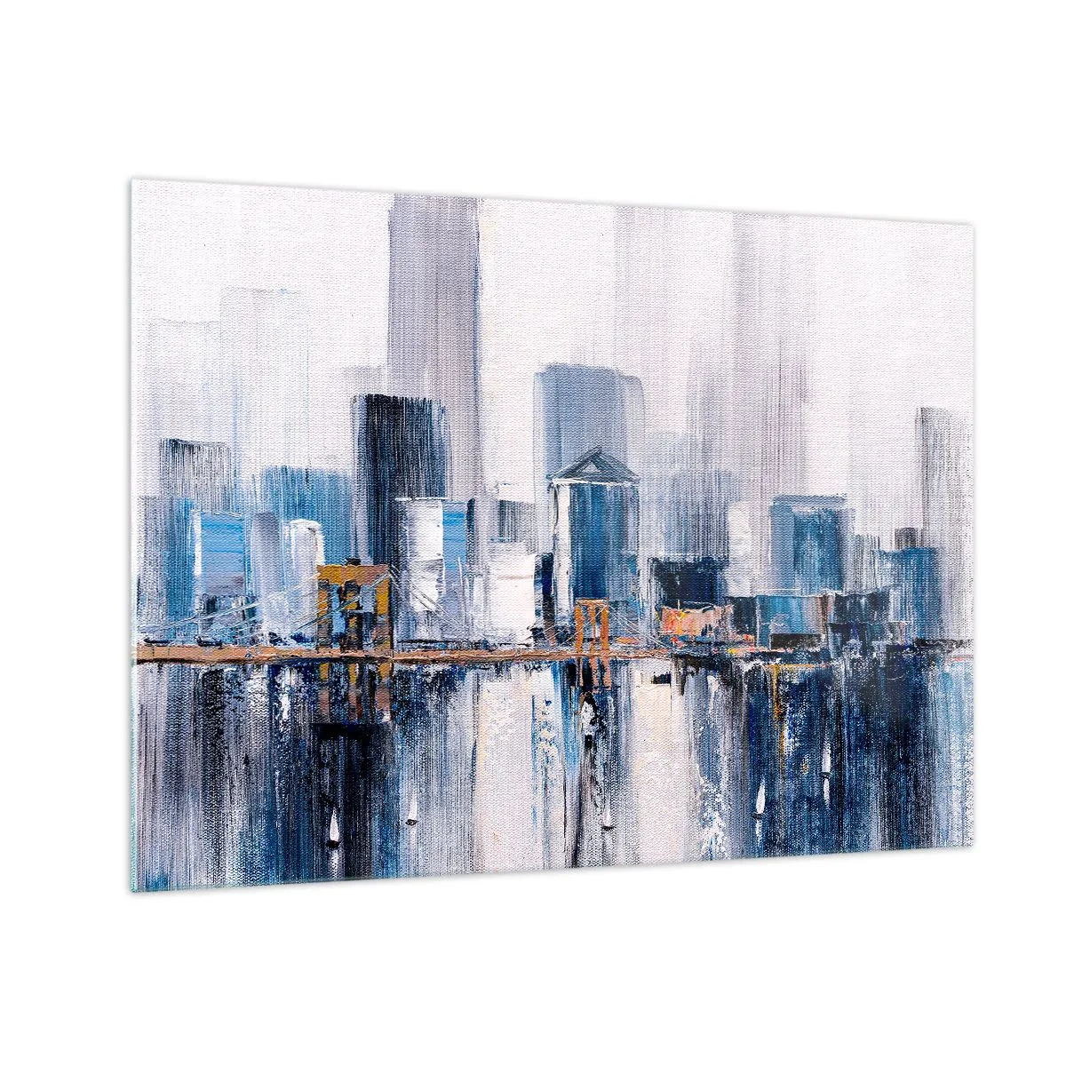 Impression sur verre - Image sur verre - Panorama abstrait de la ville avec des gratte-ciel et un pont aux couleurs froides - 70x50cm - Impression new-yorkaise - Décoration murale moderne pour le salon et la chambre ARTTOR