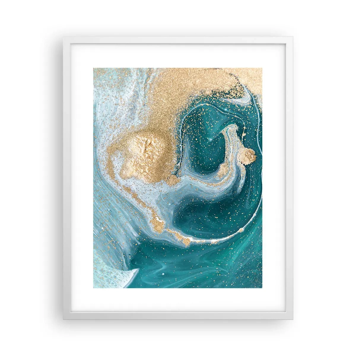 Affiche dans un cadre blanc - Poster - Tourbillon d'or et de turquoise - 40x50 cm