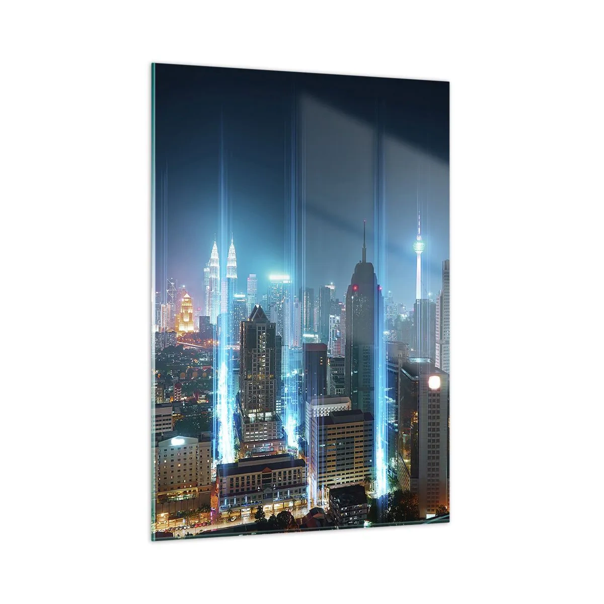 Impression sur verre - Image sur verre - Une ville nocturne avec de grands immeubles et des traînées lumineuses - 50x70cm - À Berlin au paradis - Décoration murale moderne pour le salon et la chambre ARTTOR