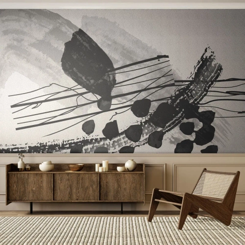 Papier Peint Autocollant Deluxe Sticker - Abstraction organique noir et blanc - Abstraction, Moderne, Morceau - 350x256 cm