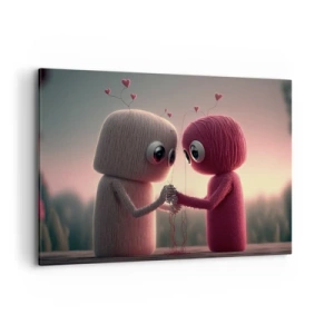 Impression sur toile - Image sur toile - Personnages en fil dans un décor charmant sur le thème du cœur - 100x70cm - Tout le monde a le droit d'aimer - Décoration murale moderne pour le salon et la chambre ARTTOR