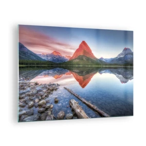 Impression sur verre - Image sur verre - Un sommet de montagne se reflétant dans un lac calme - 70x50cm - Chaleur et fraicheur - Décoration murale moderne pour le salon et la chambre ARTTOR