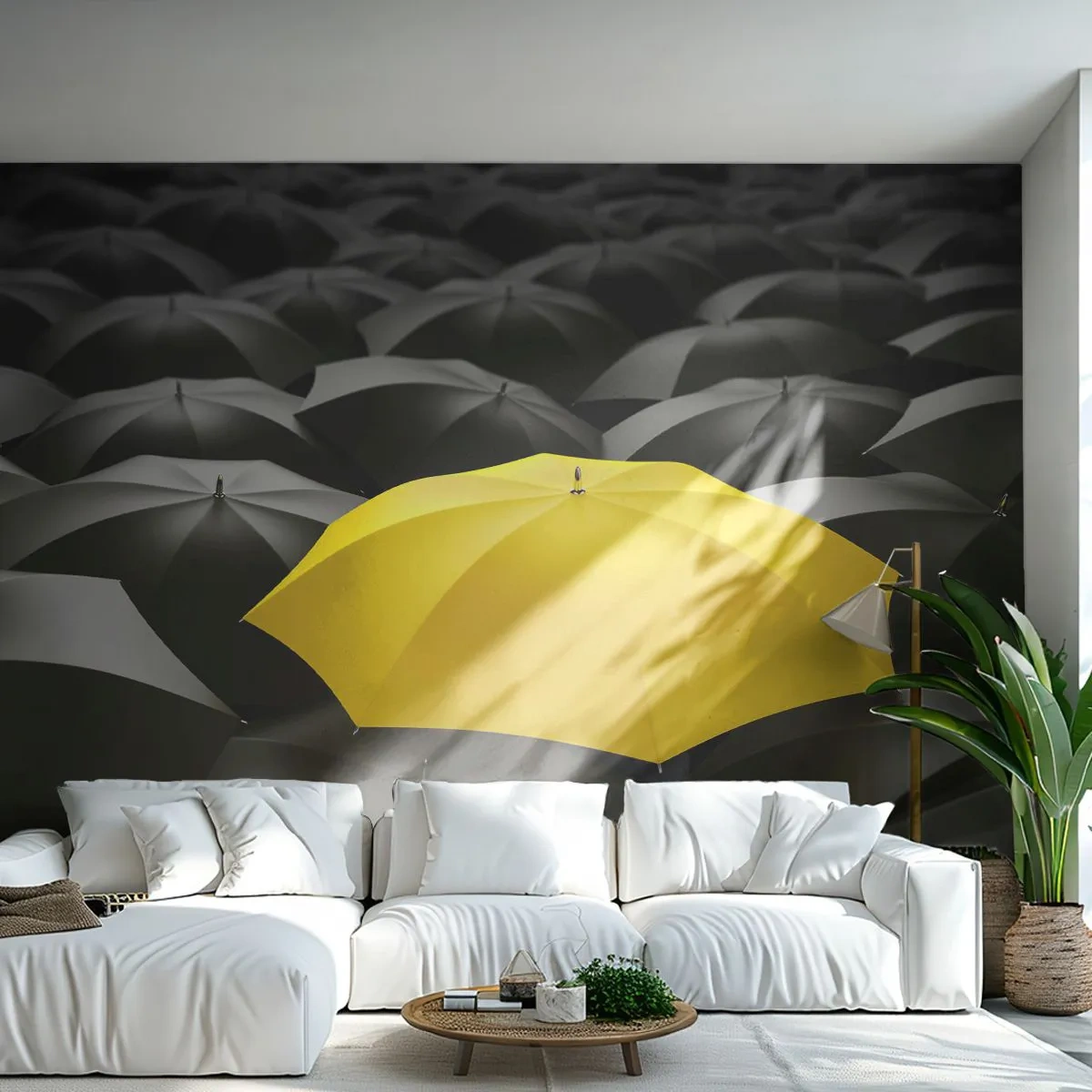 Papier Peint Autocollant Deluxe Sticker - Adieu chagrin - Parapluies jaunes, Graphique, Concept - 250x175 cm