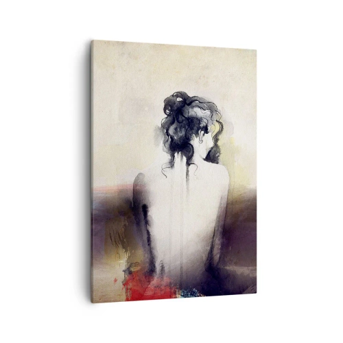 Impression sur toile - Image sur toile - Un portrait subtil d'une femme dans un style artistique - 50x70cm - Lignes lisses, formes ovales - Décoration murale moderne pour le salon et la chambre ARTTOR