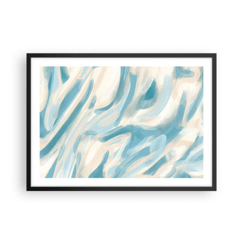 Affiche dans un cadre noir - Poster - Des stries bleues abstraites sur un fond clair - 70x50cm - Brise printanière - Décoration murale moderne pour le salon et la chambre ARTTOR