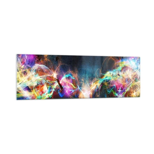 Impression sur verre - Image sur verre - Des éclairs de lumière colorés dans une composition abstraite - 160x50cm - Joyeusement contre l'obscurité - Décoration murale moderne pour le salon et la chambre ARTTOR