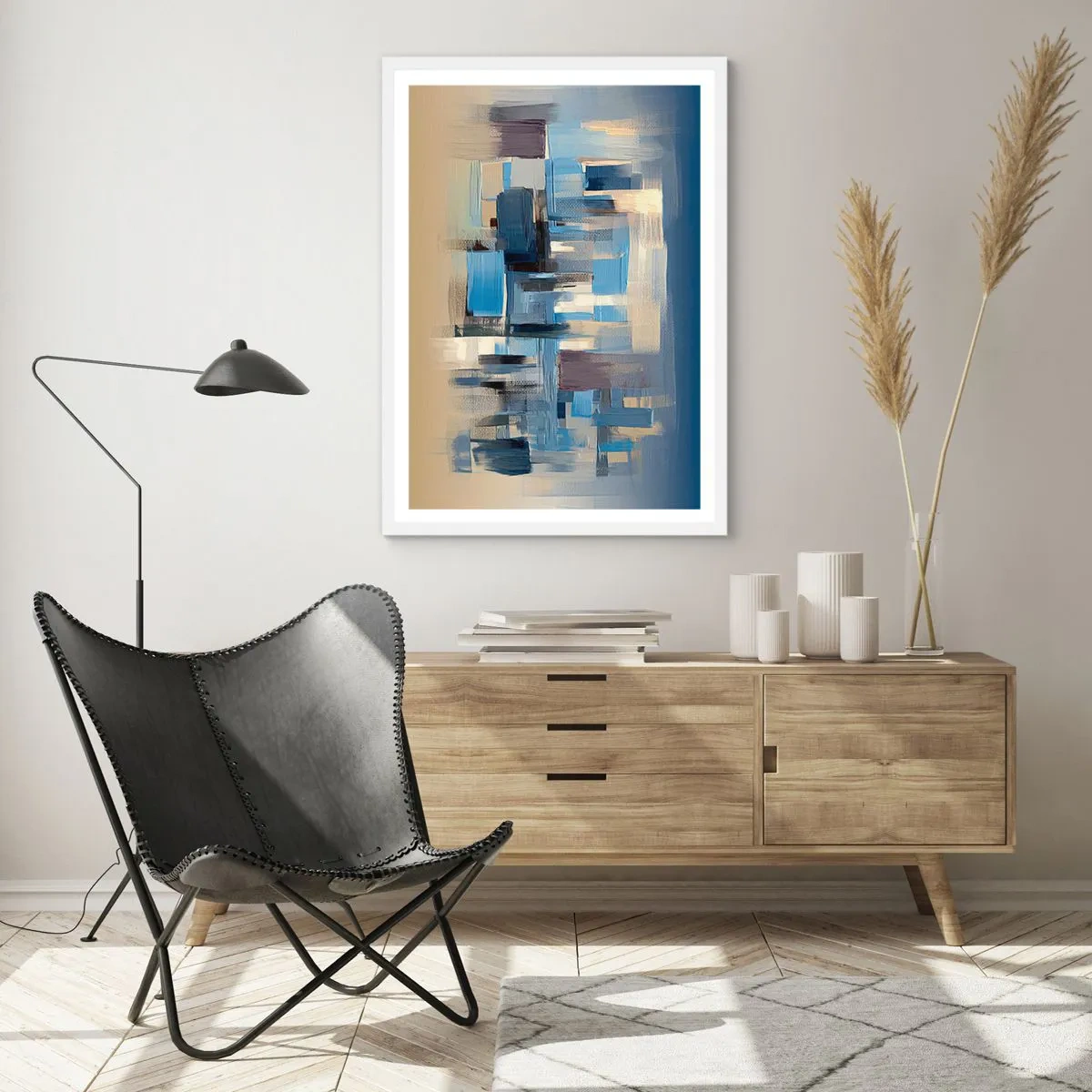 Affiche dans un cadre blanc - Poster - Construction bleue - 50x70 cm