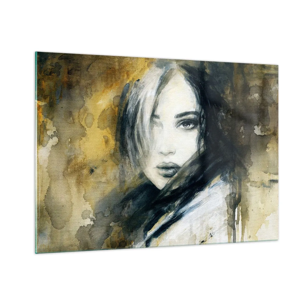 Impression sur verre - Image sur verre - Portrait d'une femme à l'aquarelle - 100x70cm - plutôt innocente ou sensuelle ? - Décoration murale moderne pour le salon et la chambre ARTTOR