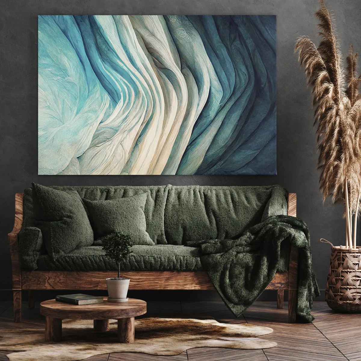Impression sur toile - Image sur toile - Ondes dynamiques dans des tons de bleu et de blanc - 70x50cm - Insatiabilité bleue - Décoration murale moderne pour le salon et la chambre ARTTOR