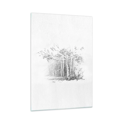 Impression sur verre - Image sur verre - Croquis d'une forêt de bouleaux aux tons monochromes - 50x70cm - Lumière d'une forêt de bouleaux - Décoration murale moderne pour le salon et la chambre ARTTOR