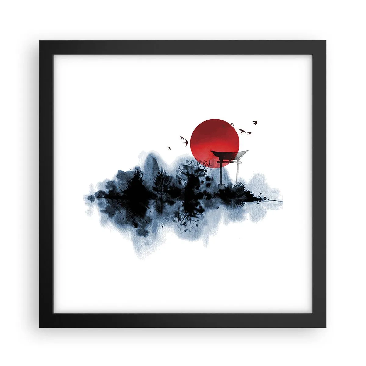 Affiche dans un cadre noir - Poster - Vue japonnaise - 30x30 cm