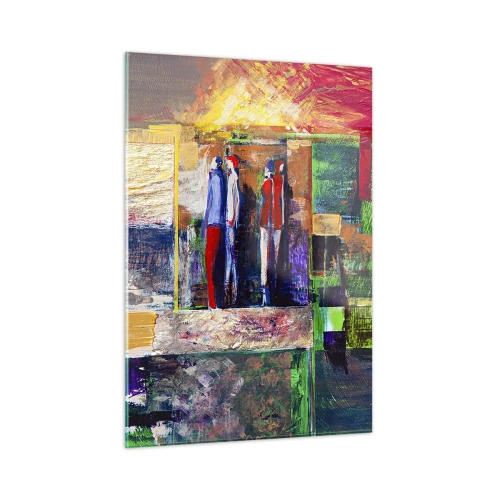 Impression sur verre - Image sur verre - Une composition abstraite avec des figures et des couleurs intenses. - 50x70cm - Relations et émotions - Décoration murale moderne pour le salon et la chambre ARTTOR