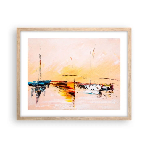 Affiche dans un chêne clair - Poster - Soirée à la marina - 50x40 cm