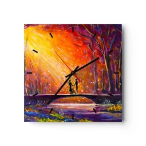Horloge murale - Pendule murale - Couple romantique sur un pont dans la forêt d'automne - 30x30cm - Le ciel les aime aussi - Décoration murale moderne pour le salon et la chambre ARTTOR