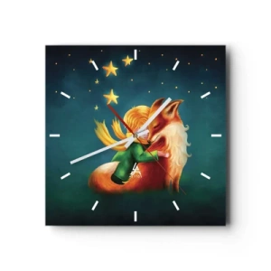 Horloge murale - Pendule murale - Un garçon avec un renard dans un décor magique avec des étoiles - 30x30cm - Petit Prince - Décoration murale moderne pour le salon et la chambre ARTTOR