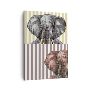 Impression sur toile - Image sur toile - Un éléphant en costume sur fond de rayures beiges - 50x70cm - Élégant par nature - Décoration murale moderne pour le salon et la chambre ARTTOR