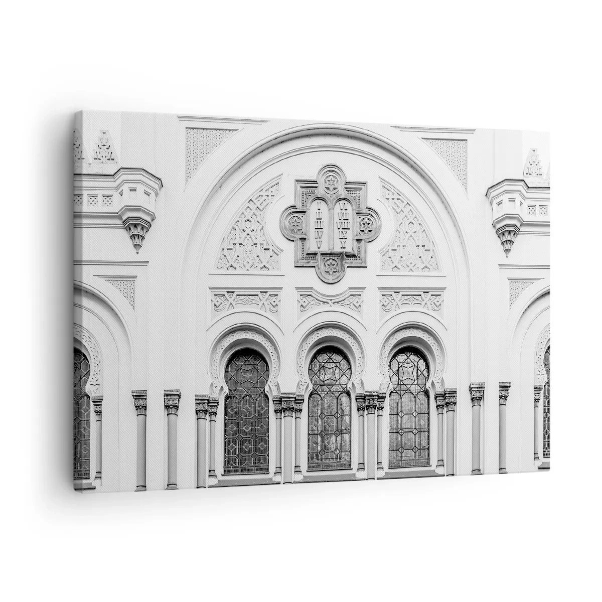 Impression sur toile - Image sur toile - Détails architecturaux de la façade dans un style monochrome - 70x50cm - À la frontière des cultures - Décoration murale moderne pour le salon et la chambre ARTTOR