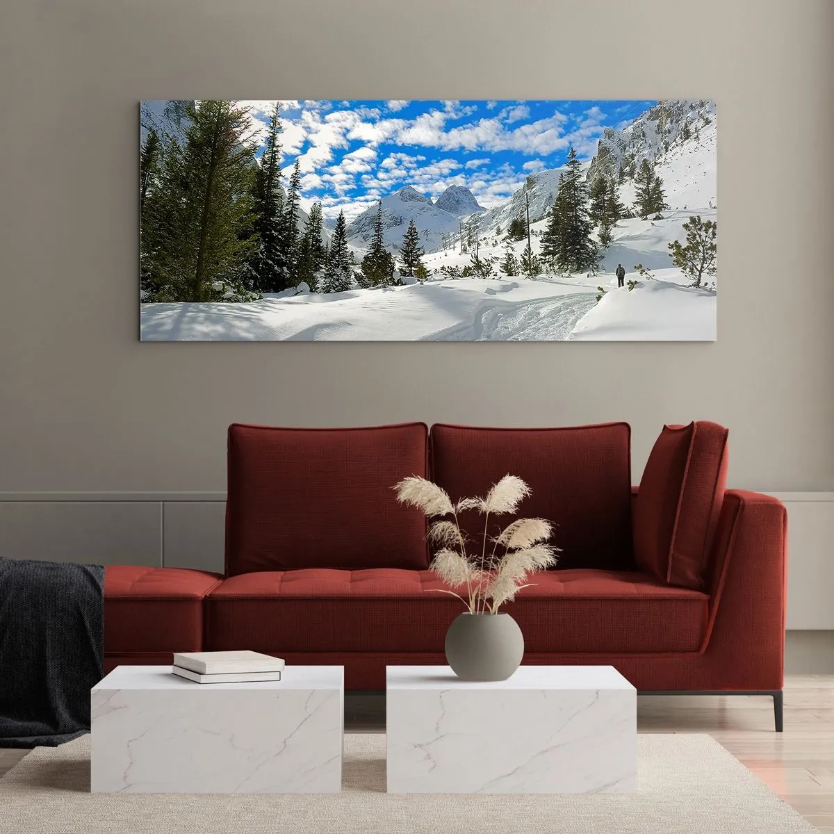 Impression sur verre - Image sur verre - Dans la neige et au soleil - 90x30 cm