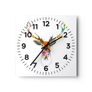 Horloge murale - Pendule murale - Un cerf doux baigné de couleur - 40x40 cm
