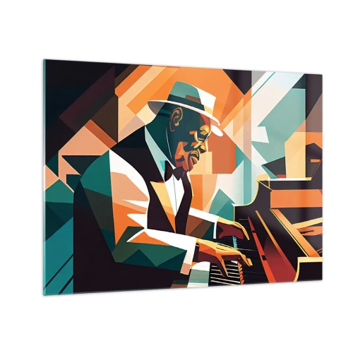Impression sur verre - Image sur verre - Un portrait coloré d'un pianiste de style jazz - 70x50cm - C’est tout le jazz - Décoration murale moderne pour le salon et la chambre ARTTOR