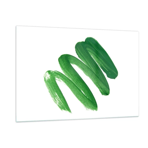 Impression sur verre - Image sur verre - Coup de pinceau vert dynamique sur fond blanc - 120x80cm - Blague verte - Décoration murale moderne pour le salon et la chambre ARTTOR