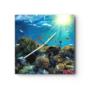 Horloge murale - Pendule murale - Récif corallien avec des poissons sous les rayons du soleil sous l'eau - 30x30cm - Trésor sous-marin - Décoration murale moderne pour le salon et la chambre ARTTOR