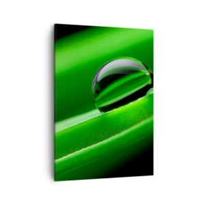 Impression sur toile - Image sur toile - Gros plan d'une goutte de rosée sur une feuille verte - 50x70cm - La vie de près - Décoration murale moderne pour le salon et la chambre ARTTOR
