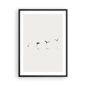Affiche dans un cadre noir - Poster - Une composition minimaliste d'oiseaux au bord de l'eau - 50x70cm - Quatre étapes simples - Décoration murale moderne pour le salon et la chambre ARTTOR