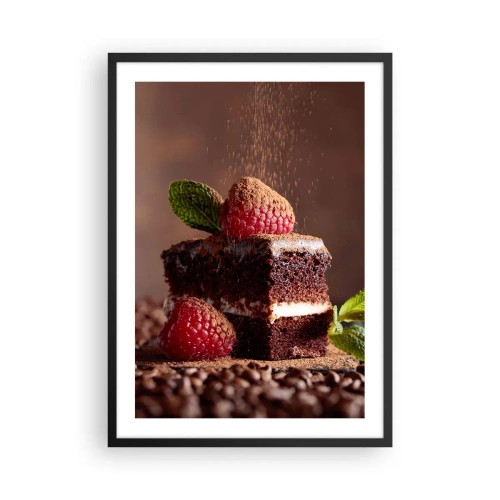 Affiche dans un cadre noir - Poster - Gâteau au chocolat avec framboises et pépites de cacao - 50x70cm - La vie est douce - Décoration murale moderne pour le salon et la chambre ARTTOR
