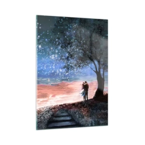 Impression sur verre - Image sur verre - Un couple amoureux sous un arbre avec la lune et les étoiles - 50x70cm - Spectacle étoilé - Décoration murale moderne pour le salon et la chambre ARTTOR