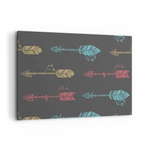 Impression sur toile - Image sur toile - Motif de flèche stylisée aux couleurs pastel sur fond sombre - 120x80cm - Dans l'ordonnance - Décoration murale moderne pour le salon et la chambre ARTTOR