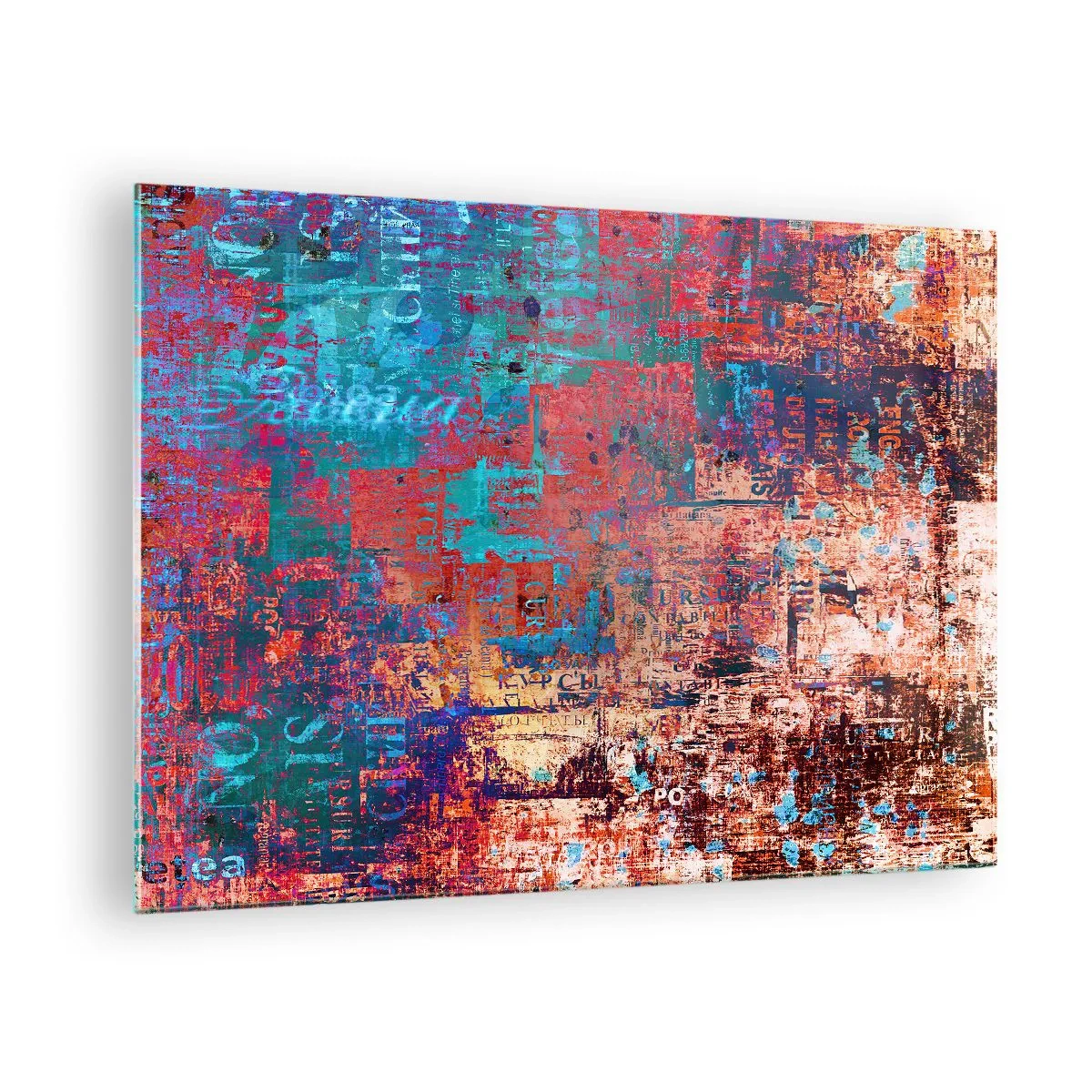 Impression sur verre - Image sur verre - Composition abstraite dans les tons de bleu et de rouge - 70x50cm - Mémoire et oubli - Décoration murale moderne pour le salon et la chambre ARTTOR
