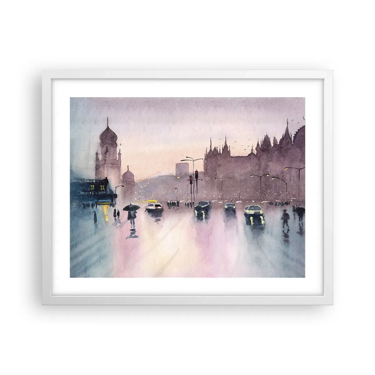 Affiche dans un cadre blanc - Poster - Dans une brume pluvieuse - 50x40 cm