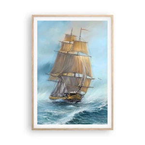 Affiche dans un chêne clair - Poster - Se précipitant sur les vagues - 70x100 cm