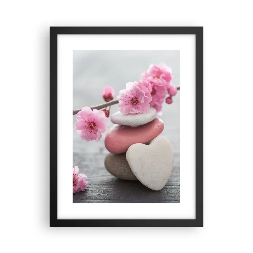 Affiche dans un cadre noir - Poster - Le bonheur avec une fleur de cerisier - 30x40 cm